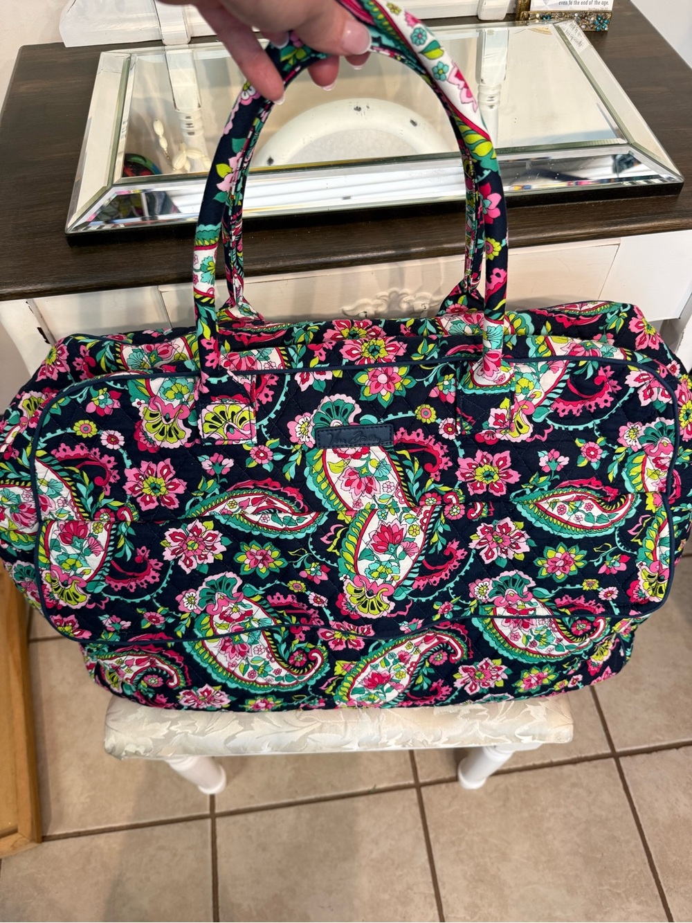 Vera Bradley Navy Paisley Travel Tote with Pink & Green Accents - Picture 2 of 12